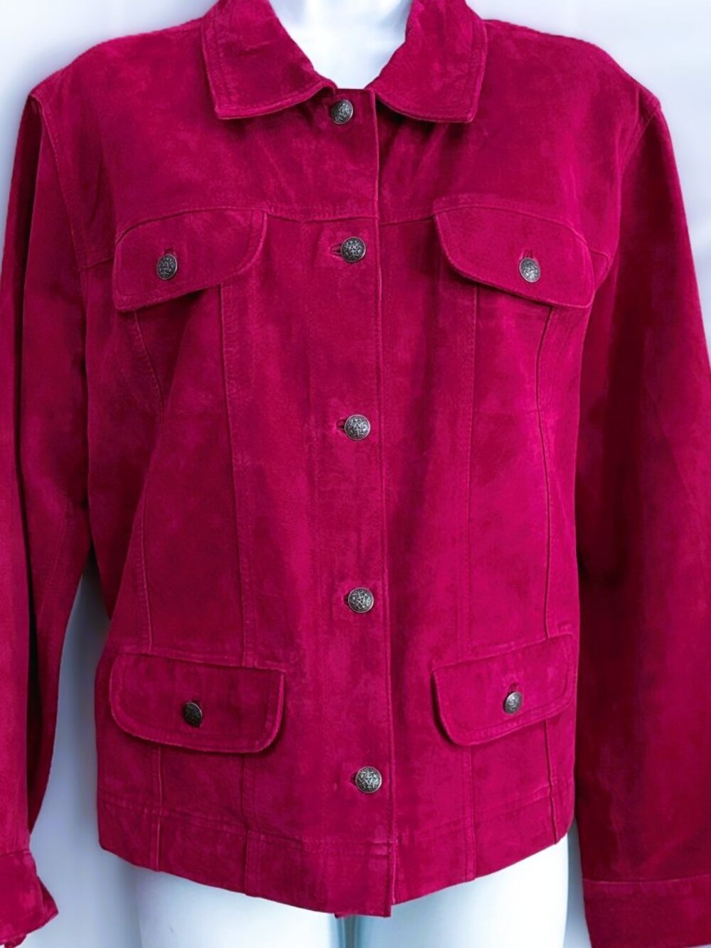 Chico's Vibrant Magenta Pink Genuine Suede Leather Jacket - Size 2 (Fits Large)